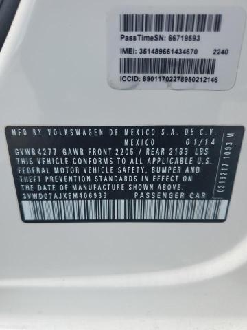 3VWD07AJXEM406936 - 2014 VOLKSWAGEN JETTA SE WHITE photo 12