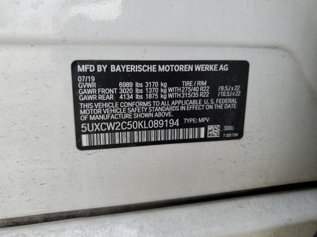 5UXCW2C50KL089194 - 2019 BMW X7 XDRIVE40I WHITE photo 12