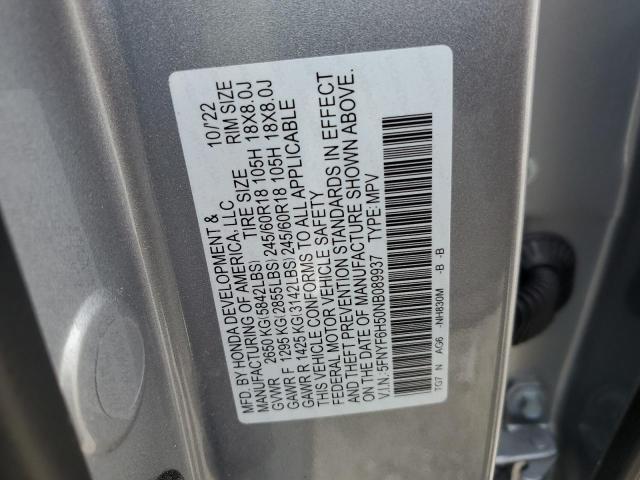 5FNYF6H50NB089937 - 2022 HONDA PILOT EXL SILVER photo 13