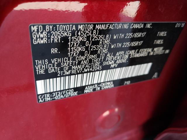 2T3WFREV7JW442045 - 2018 TOYOTA RAV4 ADVENTURE RED photo 12