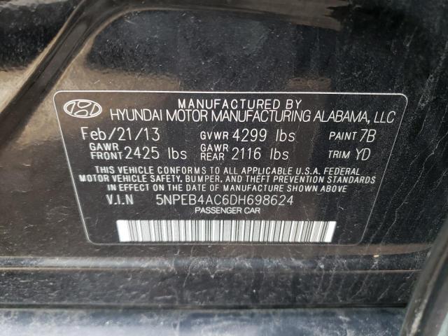 5NPEB4AC6DH698624 - 2013 HYUNDAI SONATA GLS BLACK photo 12