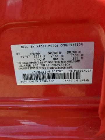 JM1BK323481859707 - 2008 MAZDA 3 S RED photo 12