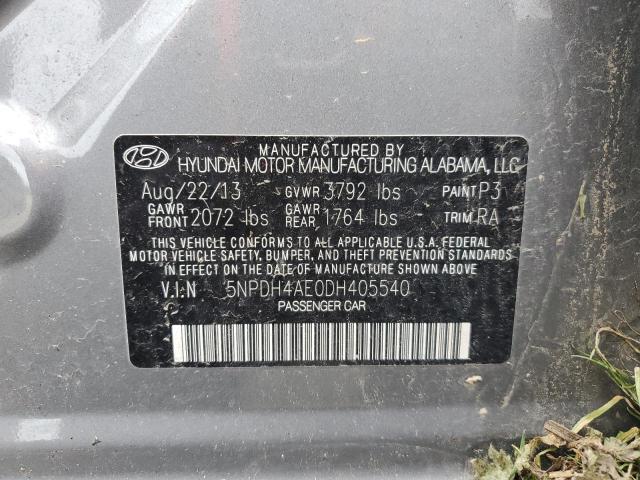 5NPDH4AE0DH405540 - 2013 HYUNDAI ELANTRA GLS GRAY photo 13