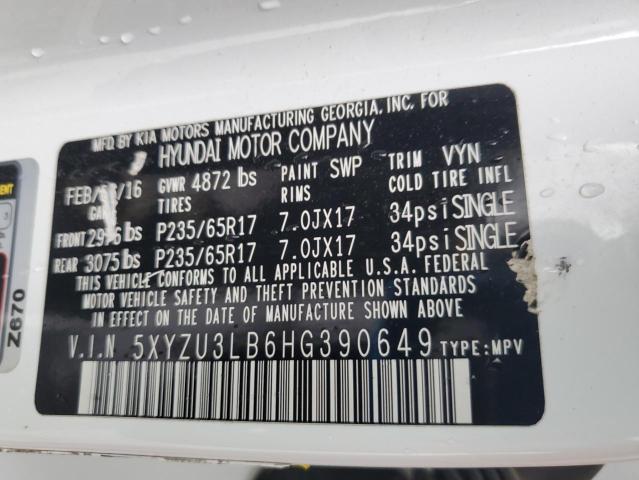 5XYZU3LB6HG390649 - 2017 HYUNDAI SANTA FE S WHITE photo 13