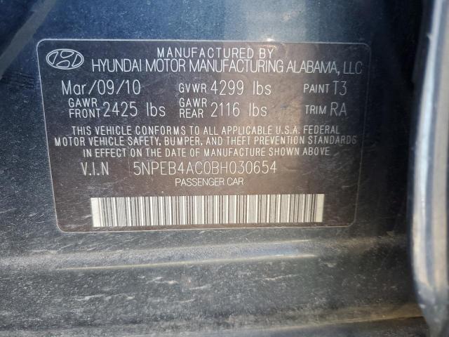 5NPEB4AC0BH030654 - 2011 HYUNDAI SONATA GLS BLUE photo 13