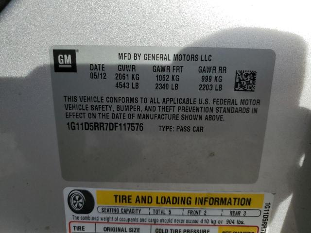 1G11D5RR7DF117576 - 2013 CHEVROLET MALIBU 1LT Күміс фото 12