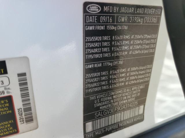 SALGV3EF9GA314225 - 2016 LAND ROVER RANGE ROVE AUTOBIOGRAPHY WHITE photo 14