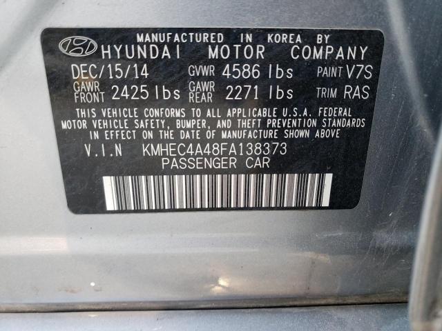 KMHEC4A48FA138373 - 2015 HYUNDAI SONATA HYBRID GRAY photo 12