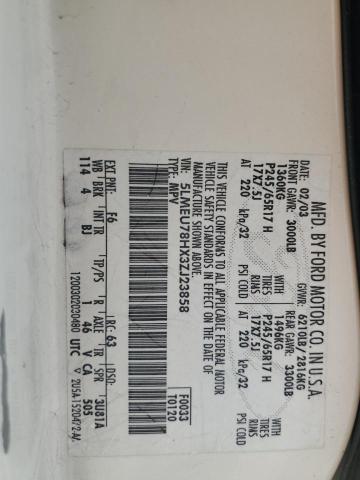 5LMEU78HX3ZJ23858 - 2003 LINCOLN AVIATOR თეთრი ფოტო 12