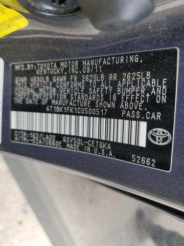 4T1BK1FK1CU500517 - 2012 TOYOTA CAMRY SE GRAY photo 13