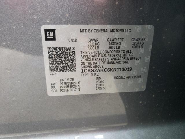 1GKS2AKC6KR110019 - 2019 GMC YUKON SLE GRAY photo 12