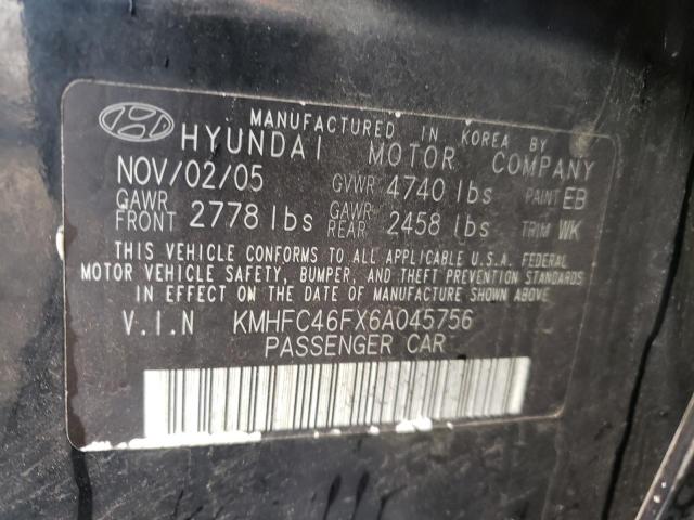 KMHFC46FX6A045756 - 2006 HYUNDAI AZERA SE BLACK photo 12