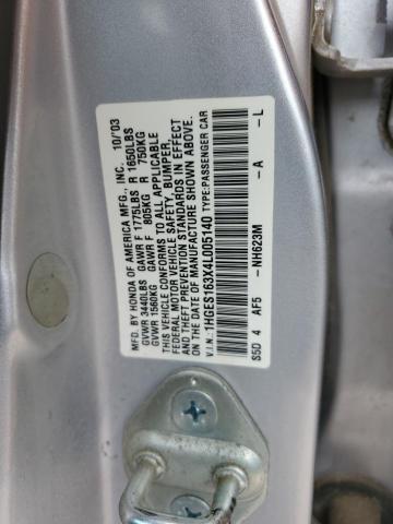 1HGES163X4L005140 - 2004 HONDA CIVIC DX VP Gümüş foto 12