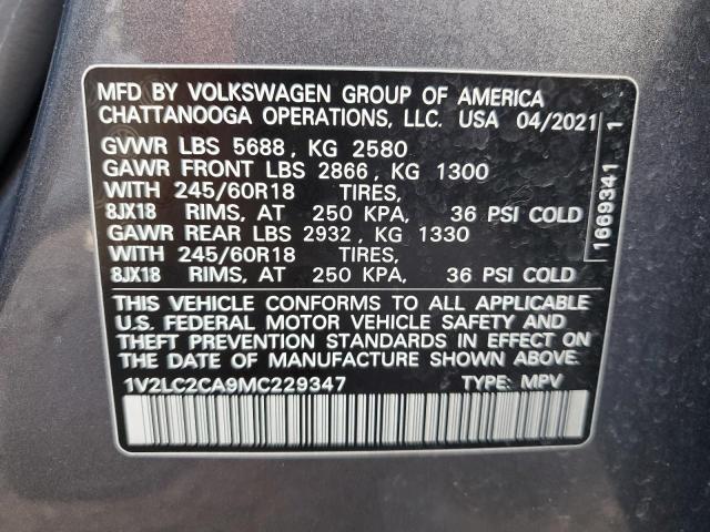 1V2LC2CA9MC229347 - 2021 VOLKSWAGEN ATLAS CROS SE Bleu photo 12