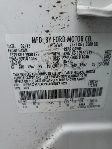 2FMDK4JC1DBB87423 - 2013 FORD EDGE SEL WHITE photo 13