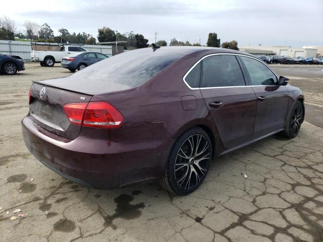 1VWBP7A38CC107237 - 2012 VOLKSWAGEN PASSAT SE MAROON photo 3