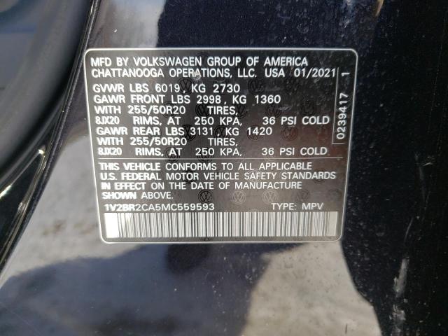 1V2BR2CA5MC559593 - 2021 VOLKSWAGEN ATLAS SEL BLACK photo 13