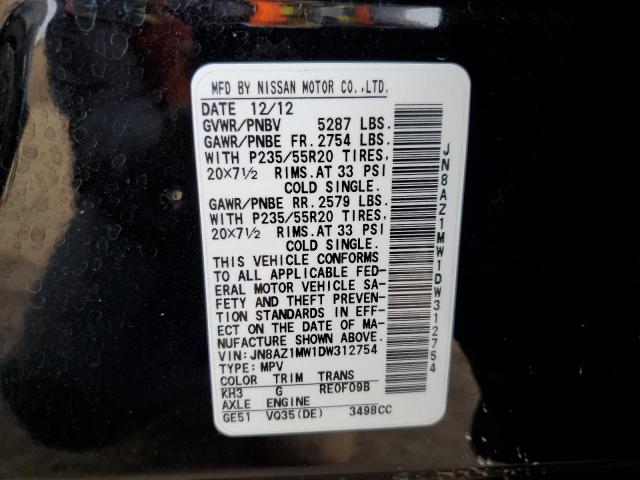 JN8AZ1MW1DW312754 - 2013 NISSAN MURANO S BLACK photo 12