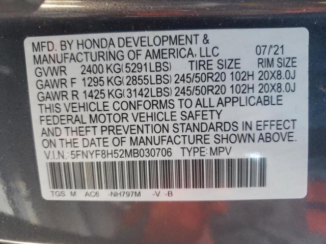 5FNYF8H52MB030706 - 2021 HONDA PASSPORT EXL Gris foto 10