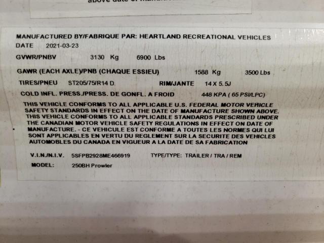 5SFPB2928ME466919 - 2021 HEART LAND PROWLER 白色 照片 10