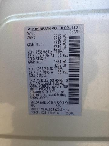 5N1DR2AN2LC648919 - 2020 NISSAN PATHFINDER S 银色 照片 10