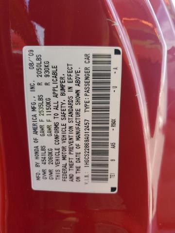 1HGCS22869A012457 - 2009 HONDA ACCORD EXL RED photo 12