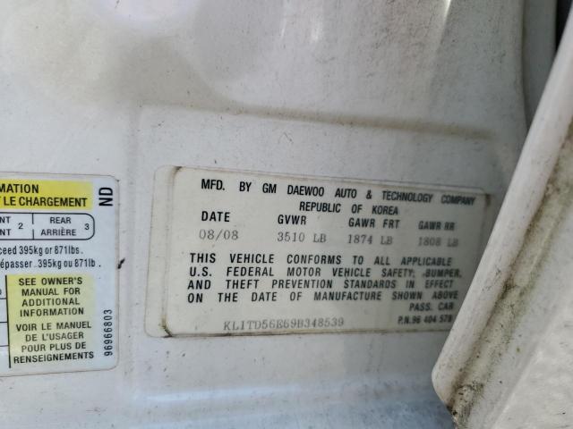 KL1TD56E69B348539 - 2009 CHEVROLET AVEO LS 白色 照片 12