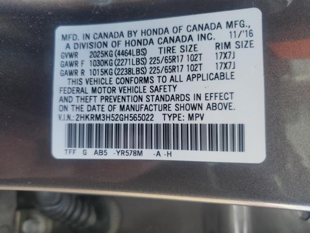 2HKRM3H52GH565022 - 2016 HONDA CR-V EX GRAY photo 12