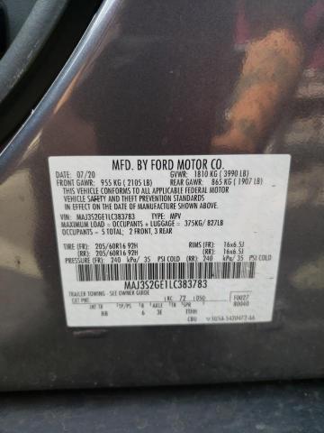 MAJ3S2GE1LC383783 - 2020 FORD ECOSPORT SE GRAY photo 12