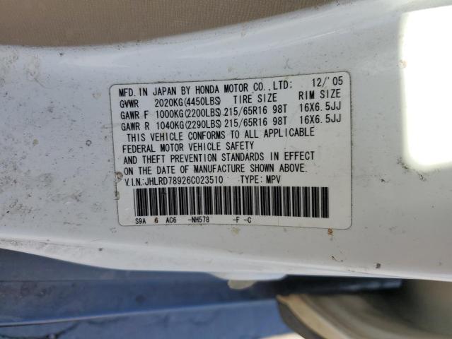 JHLRD78926C023510 - 2006 HONDA CR-V SE WHITE photo 13