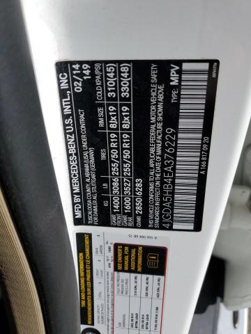 4JGDA5HB4EA376229 - 2014 MERCEDES-BENZ ML 350 4MATIC WHITE photo 13