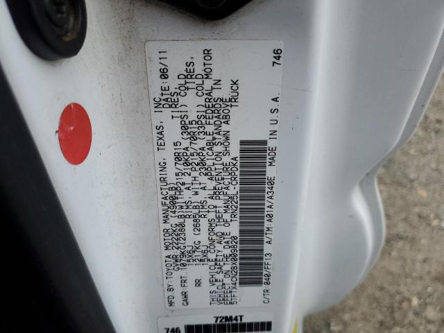 5TFTX4CN2BX009820 - 2011 TOYOTA TACOMA ACCESS CAB თეთრი ფოტო 12