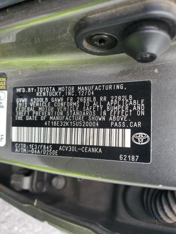 4T1BE32K15U520004 - 2005 TOYOTA CAMRY LE GRAY photo 12