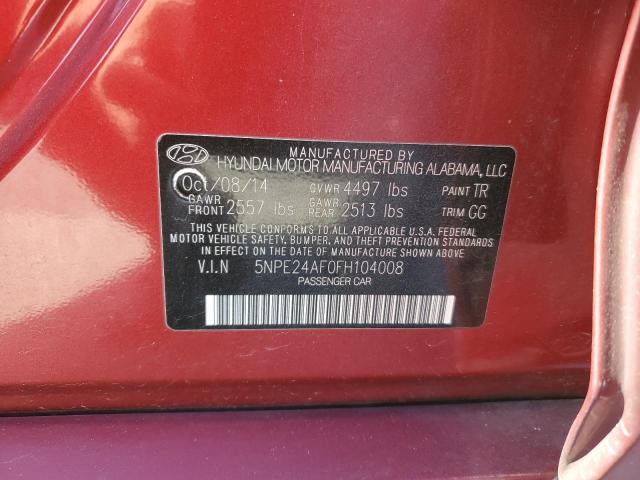 5NPE24AF0FH104008 - 2015 HYUNDAI SONATA SE RED photo 12