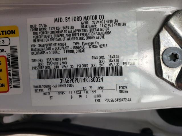 3FA6P0PU1HR180024 - 2017 FORD FUSION SE PHEV WHITE photo 12