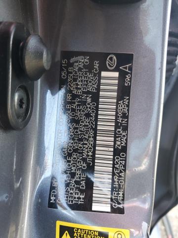 JTHKD5BHXF2244070 - 2015 LEXUS CT 200 GRAY photo 12