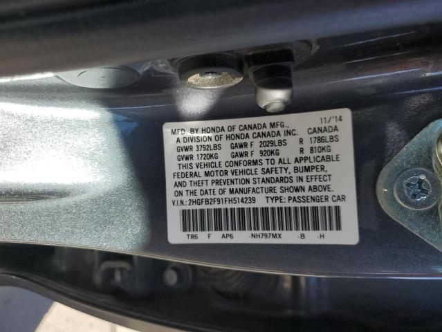 2HGFB2F91FH514239 - 2015 HONDA CIVIC EXL GRAY photo 13