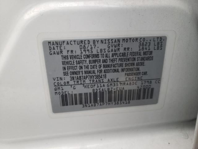 3N1AB7AP7HY385418 - 2017 NISSAN SENTRA S WHITE photo 12