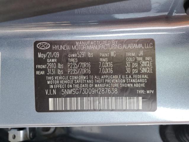 5NMSG73D09H287638 - 2009 HYUNDAI SANTA FE GLS BLUE photo 13