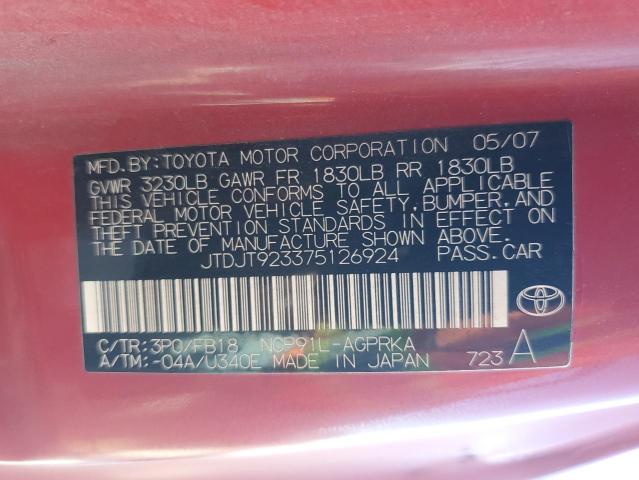 JTDJT923375126924 - 2007 TOYOTA YARIS RED photo 13