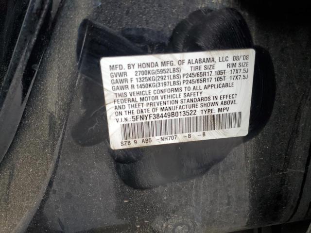 5FNYF38449B013522 - 2009 HONDA PILOT EX BLACK photo 13