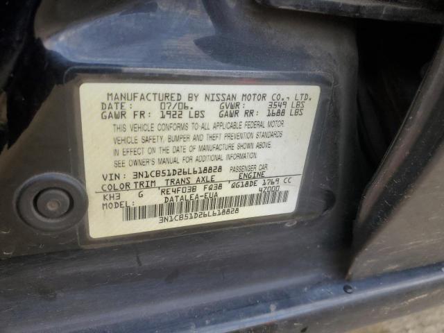 3N1CB51D26L618828 - 2006 NISSAN SENTRA 1.8 BLACK photo 12