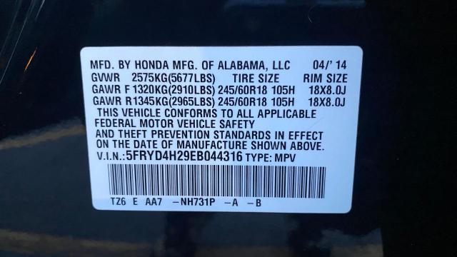 5FRYD4H29EB044316 - 2014 ACURA MDX BLACK photo 10