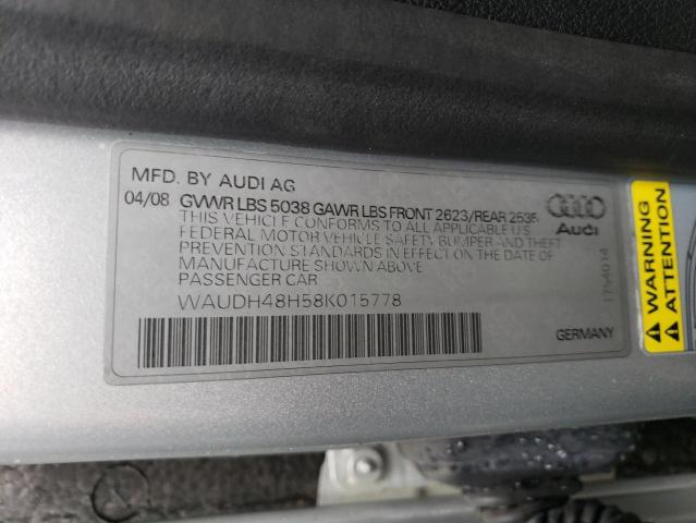 WAUDH48H58K015778 - 2008 AUDI A4 3.2 CABRIOLET QUATTRO SILVER photo 12