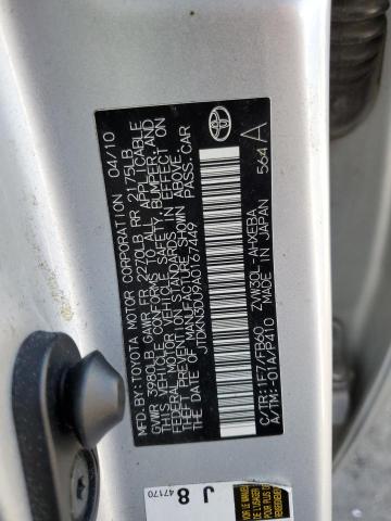 JTDKN3DU9A0167449 - 2010 TOYOTA PRIUS SILVER photo 12