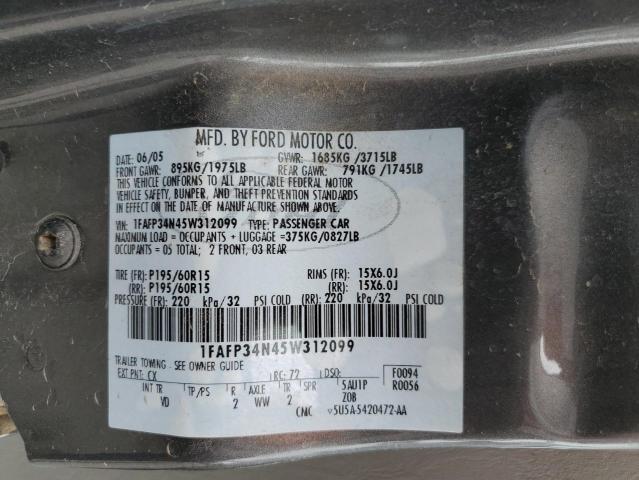1FAFP34N45W312099 - 2005 FORD FOCUS ZX4 GRAY photo 12