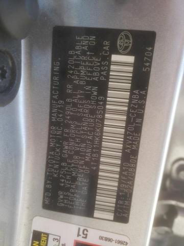 4T1B11HK6KU785049 - 2019 TOYOTA CAMRY L SILVER photo 12