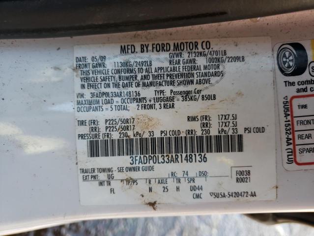 3FADP0L33AR148136 - 2010 FORD FUSION HYBRID WHITE photo 12