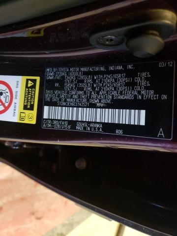 5TDBK3EH6CS142521 - 2012 TOYOTA HIGHLANDER BASE أسود صورة 13