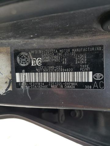 2T1KR32E85C894822 - 2005 TOYOTA COROLLA MA XR GRAY photo 12